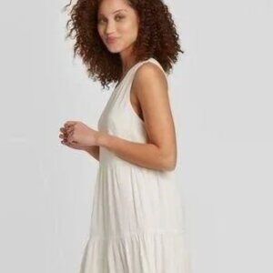 A new day Off White tiered boho Vacay Beach Cottagecore cotton Oversize Dress M